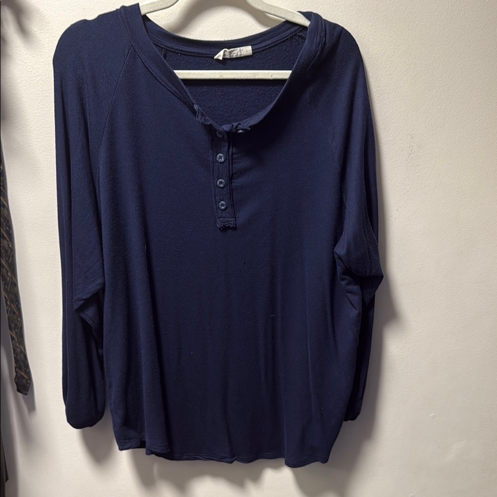 Blue Relaxed Polo Collar Blouse